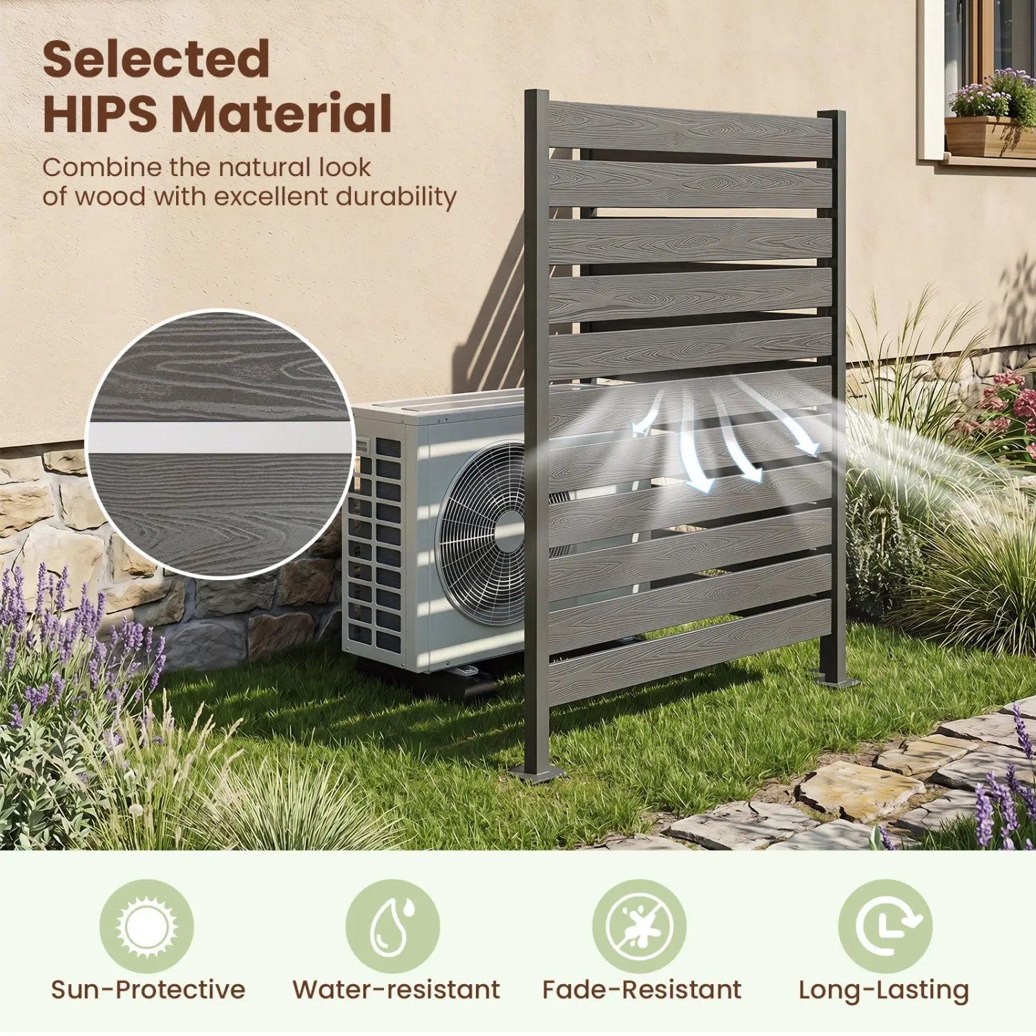 Outdoor Privacy Screen Fence 2-Pack 64" HIPS Slatted Panels by DirectDeals
