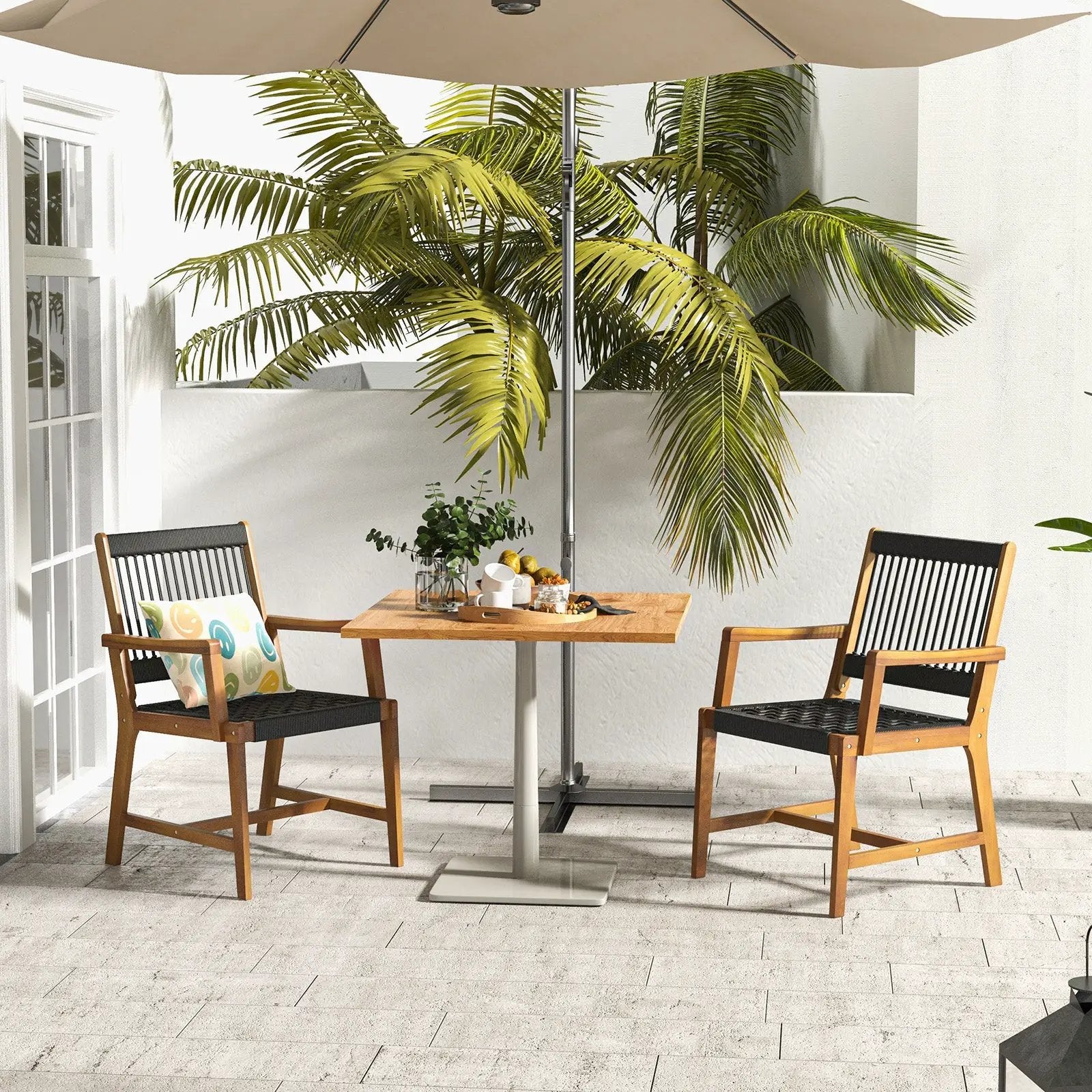 Set of 2 Patio Acacia Wood Dining Chairs with Armrests for Lawn Yard by DirectDeals