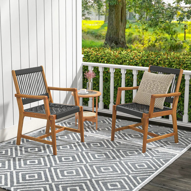 Set of 2 Patio Acacia Wood Dining Chairs with Armrests for Lawn Yard by DirectDeals