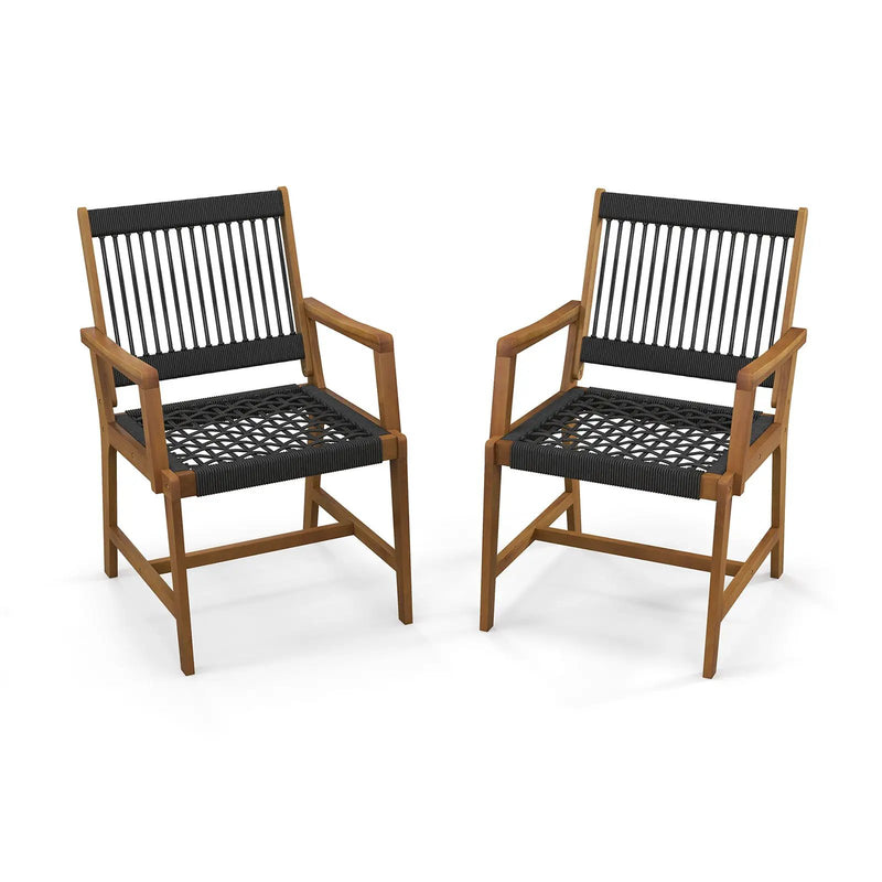 Set of 2 Patio Acacia Wood Dining Chairs with Armrests for Lawn Yard by DirectDeals