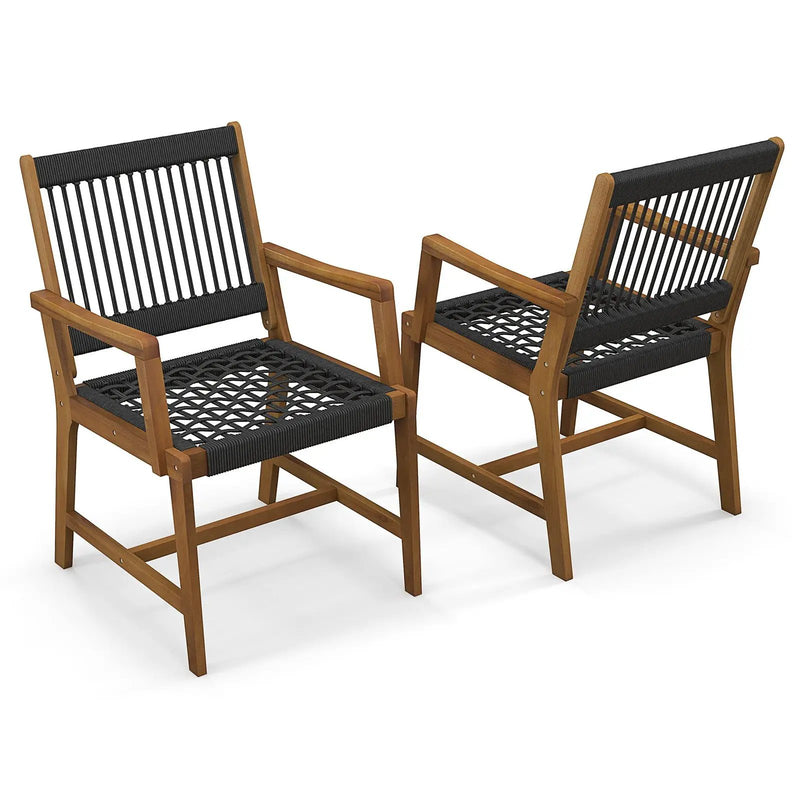 Set of 2 Patio Acacia Wood Dining Chairs with Armrests for Lawn Yard by DirectDeals