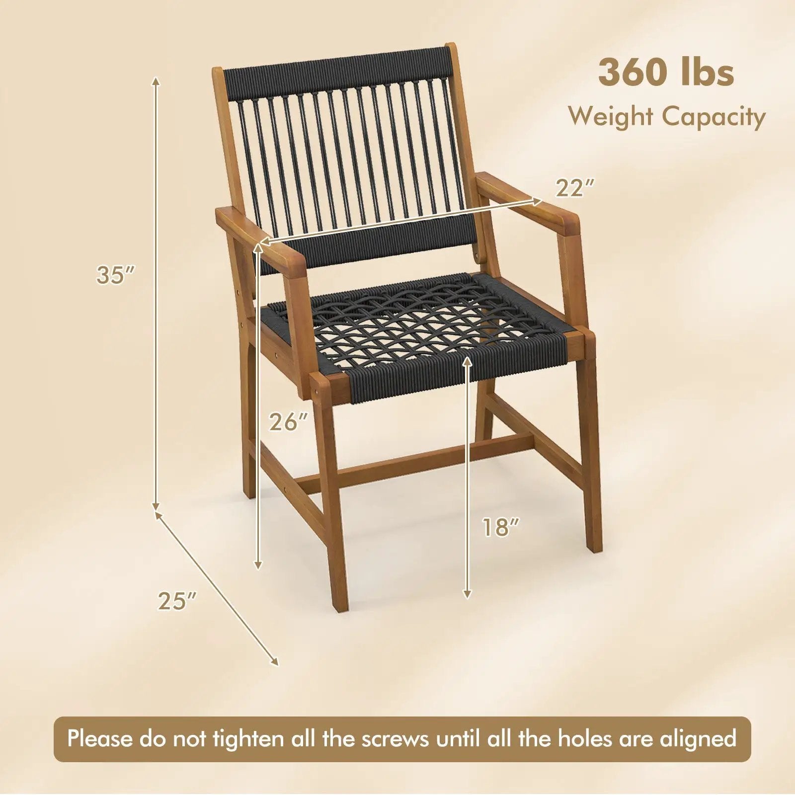 Set of 2 Patio Acacia Wood Dining Chairs with Armrests for Lawn Yard by DirectDeals