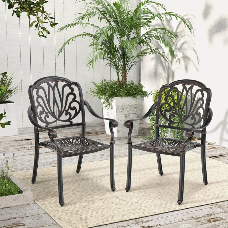 2 Pieces Patio Cast Aluminum Dining Chairs with Armrests-Bronze by DirectDeals