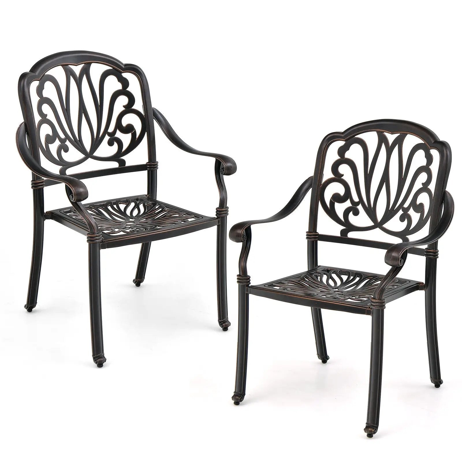 2 Pieces Patio Cast Aluminum Dining Chairs with Armrests-Bronze by DirectDeals