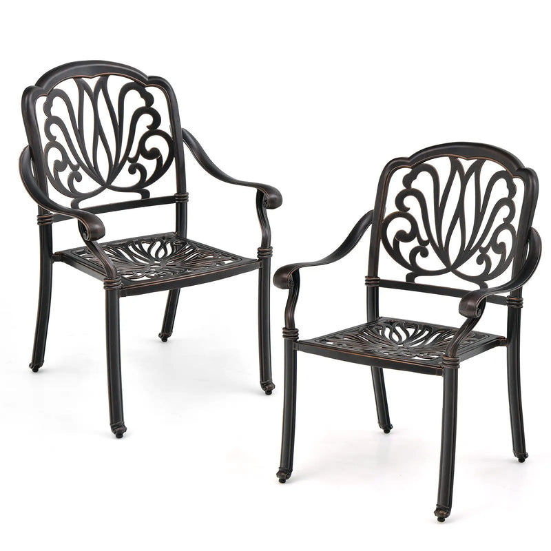 2 Pieces Patio Cast Aluminum Dining Chairs with Armrests-Bronze by DirectDeals