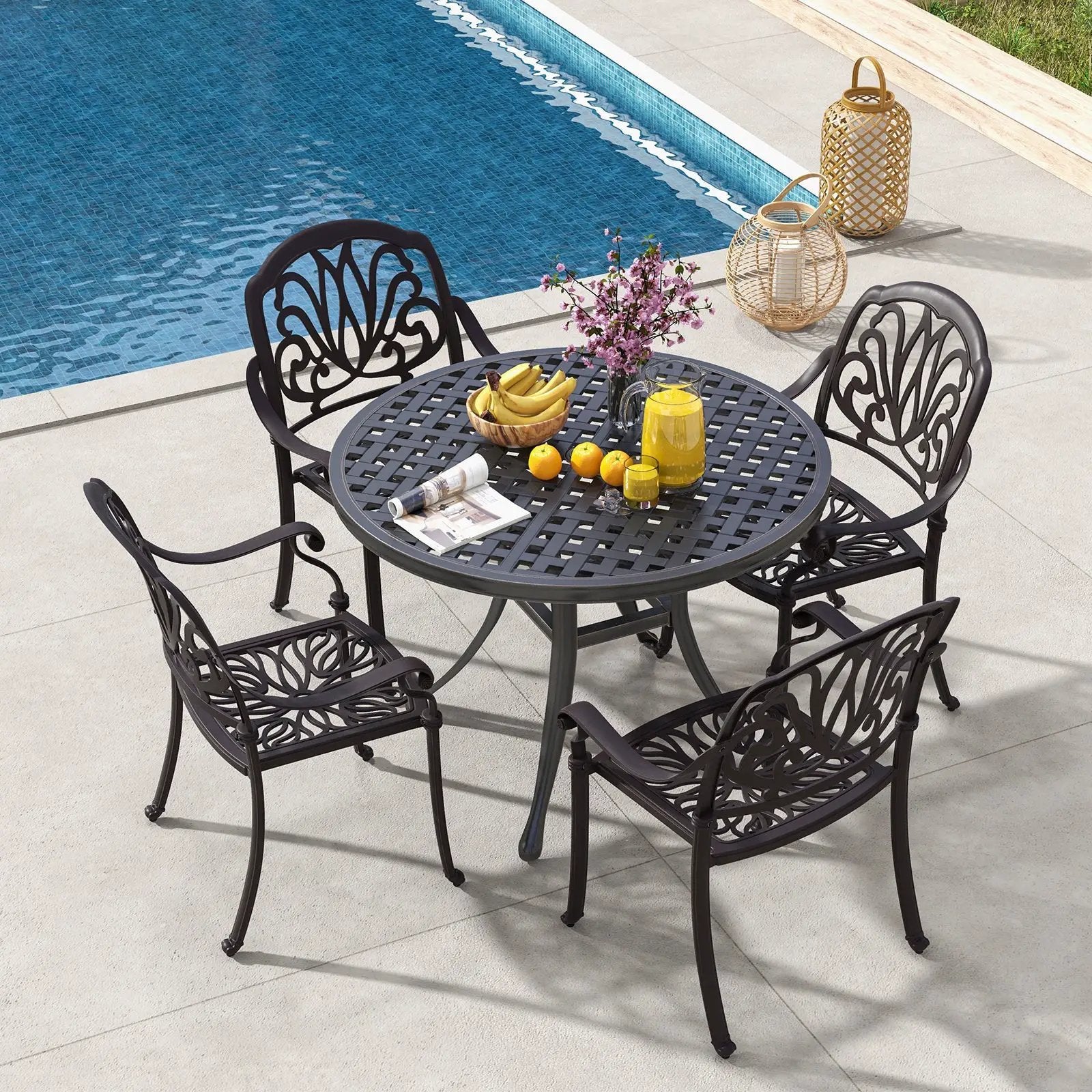 2 Pieces Patio Cast Aluminum Dining Chairs with Armrests-Bronze by DirectDeals