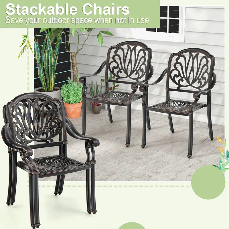 2 Pieces Patio Cast Aluminum Dining Chairs with Armrests-Bronze by DirectDeals
