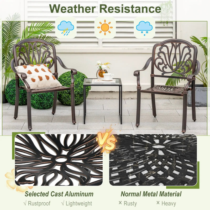 2 Pieces Patio Cast Aluminum Dining Chairs with Armrests-Bronze by DirectDeals
