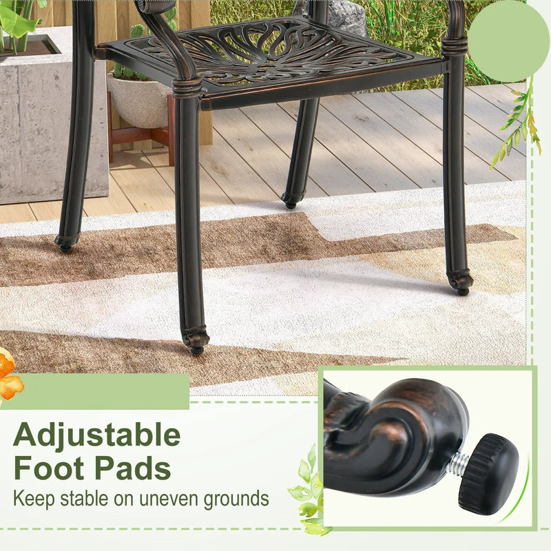 2 Pieces Patio Cast Aluminum Dining Chairs with Armrests-Bronze by DirectDeals