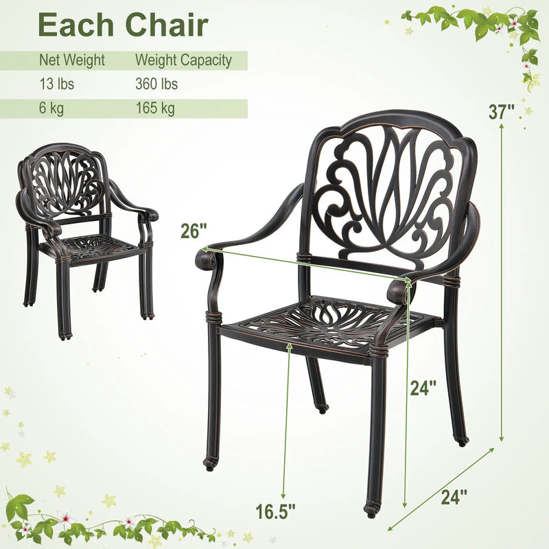 2 Pieces Patio Cast Aluminum Dining Chairs with Armrests-Bronze by DirectDeals
