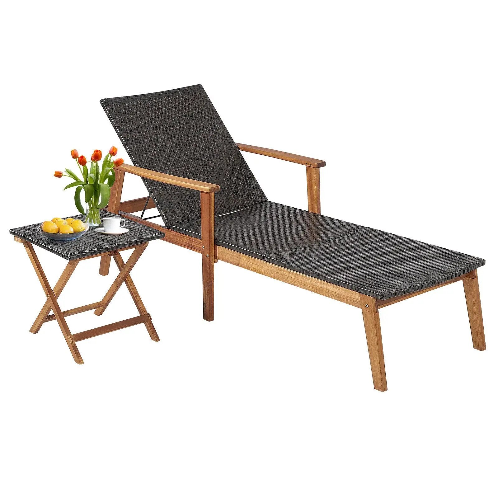 Patio Chaise Lounge and Table Set with 4-Level Adjustable Backrest by DirectDeals