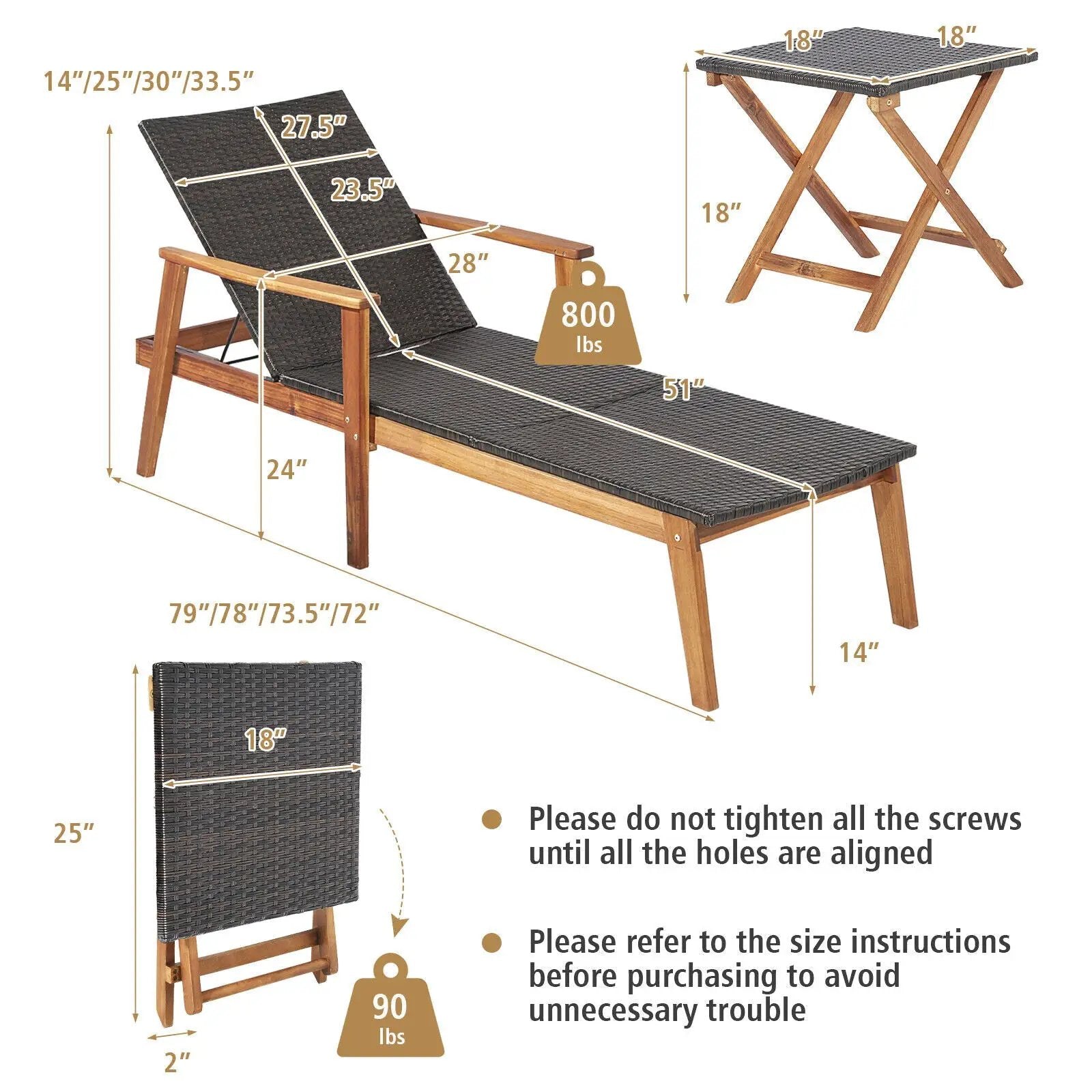 Patio Chaise Lounge and Table Set with 4-Level Adjustable Backrest by DirectDeals