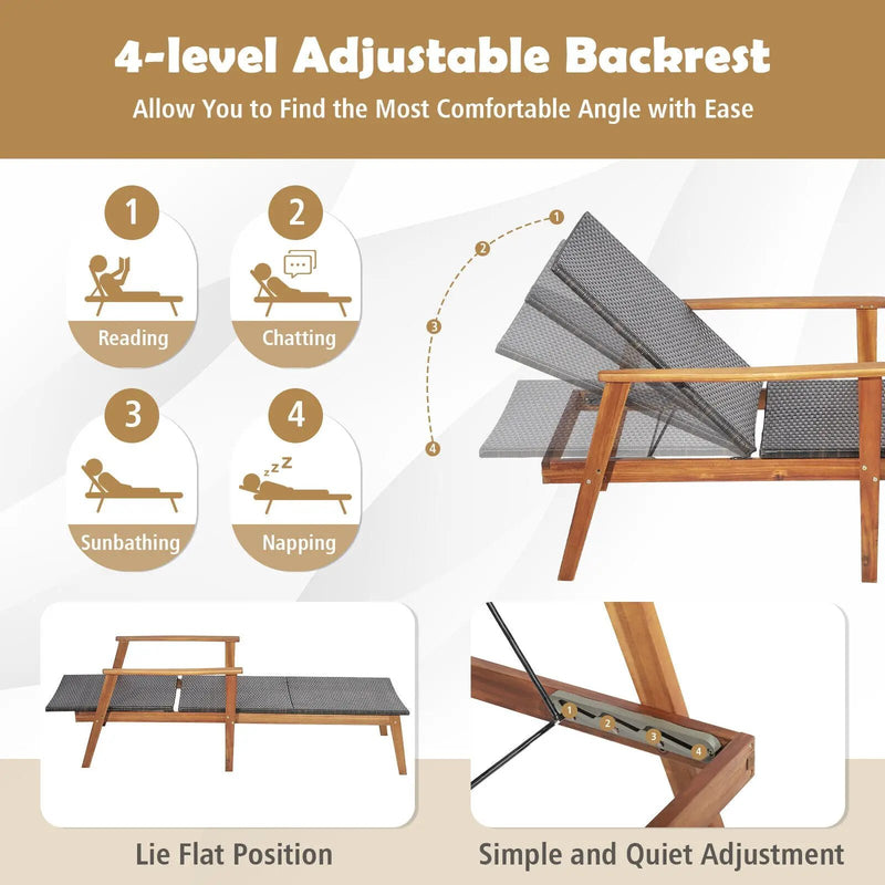 Patio Chaise Lounge and Table Set with 4-Level Adjustable Backrest by DirectDeals