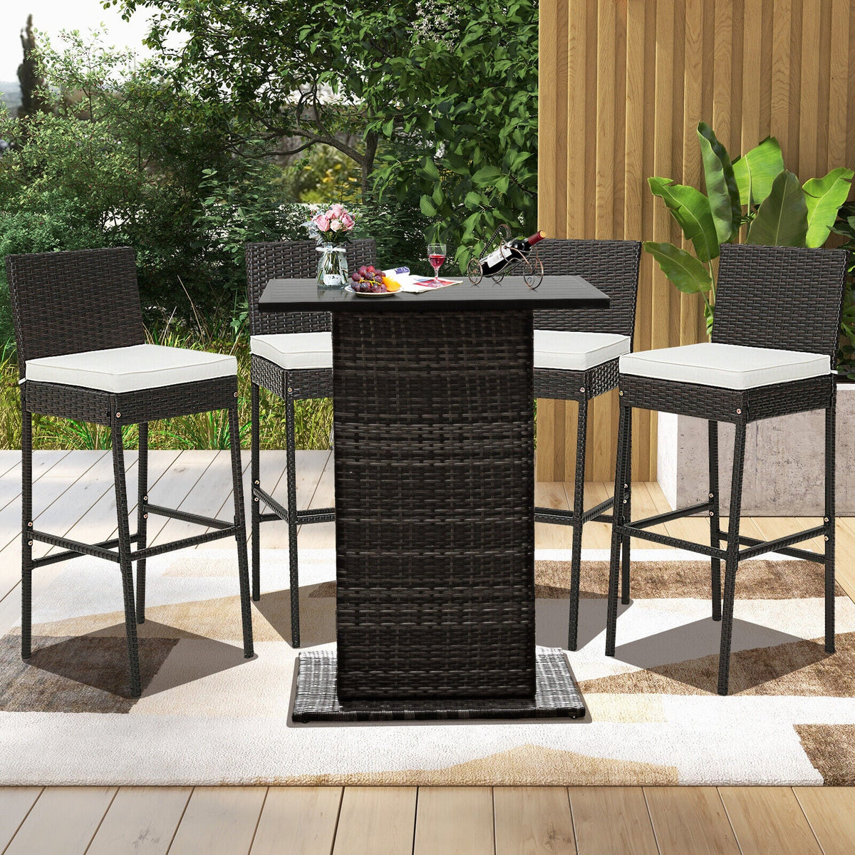 2 Pieces Patio Cushioned Wicker Barstools with Cozy Footrest, photo 2 of 7