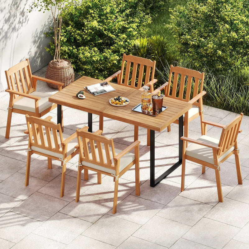 2 Pieces Patio Dining Chairs Outdoor Acacia Wood Chairs-White by DirectDeals