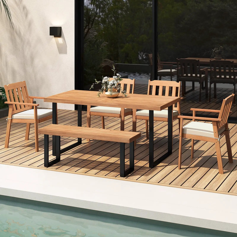 2 Pieces Patio Dining Chairs Outdoor Acacia Wood Chairs-White by DirectDeals