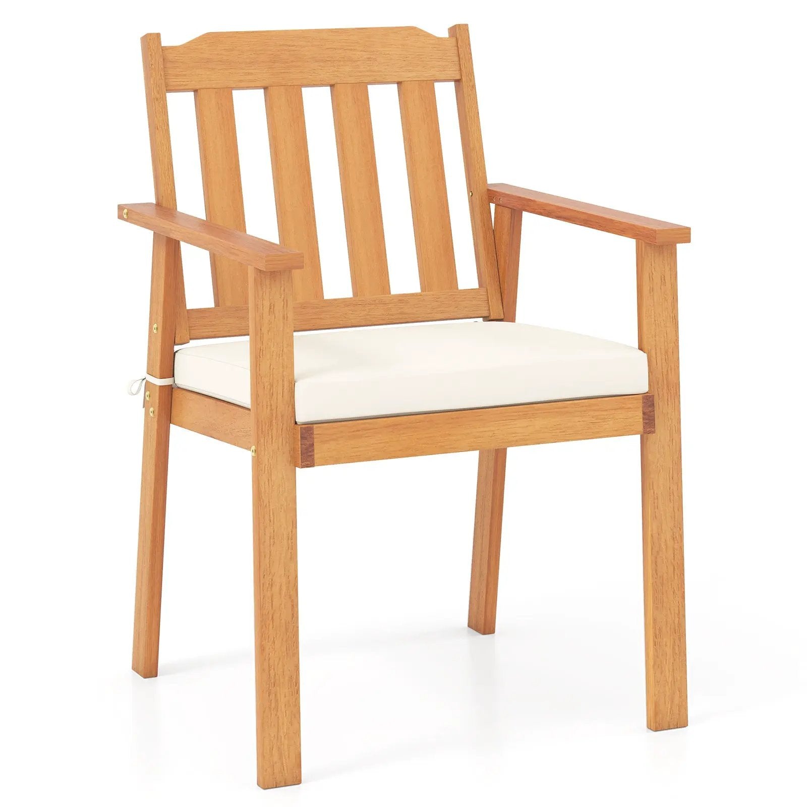 2 Pieces Patio Dining Chairs Outdoor Acacia Wood Chairs-White by DirectDeals