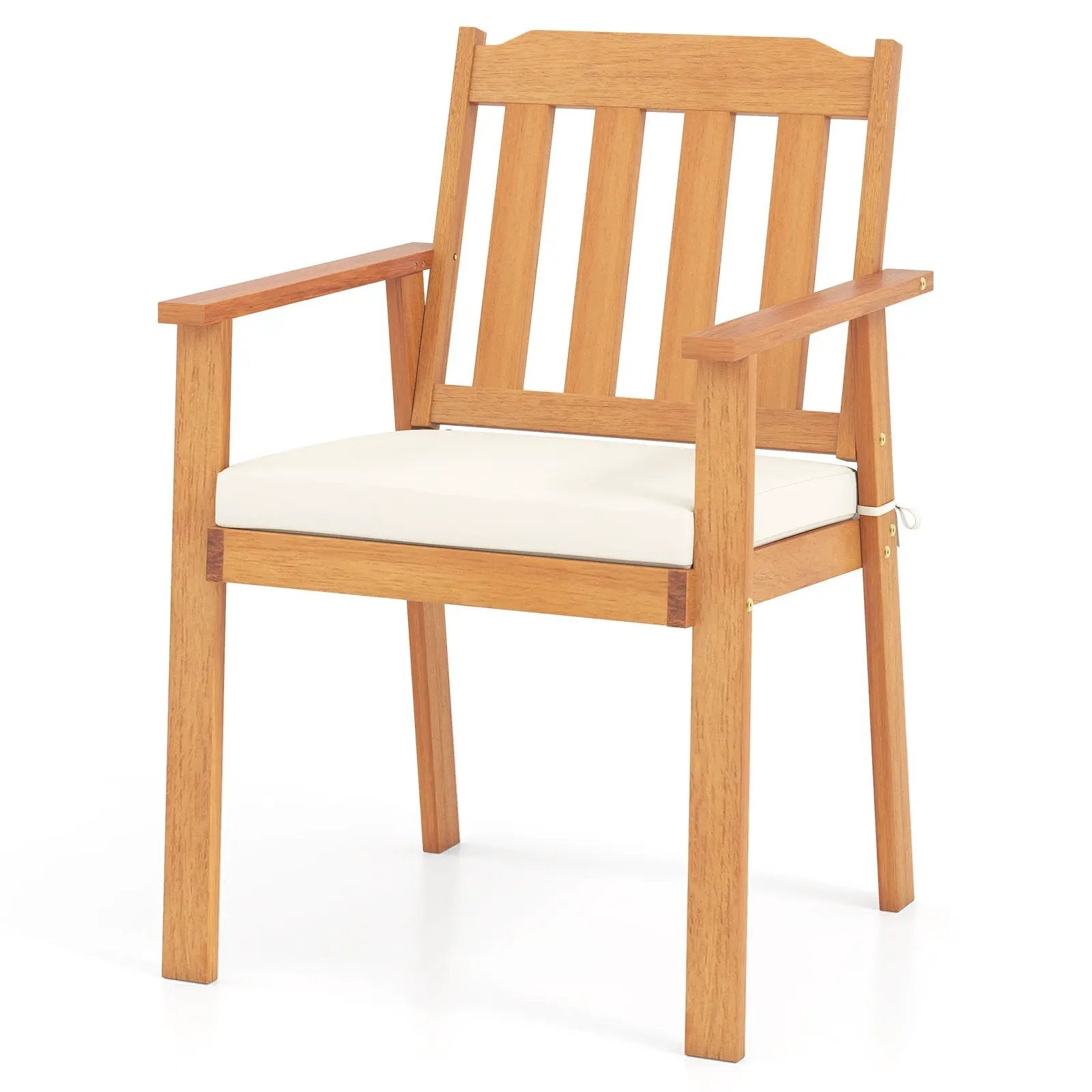 2 Pieces Patio Dining Chairs Outdoor Acacia Wood Chairs-White by DirectDeals