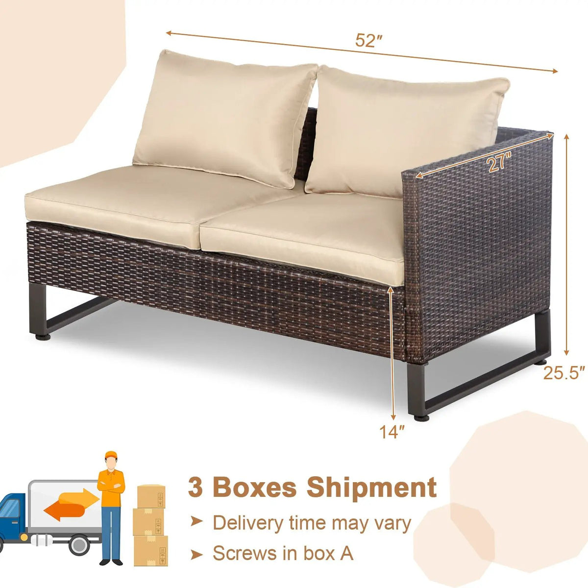 2 Pieces Patio Furniture Sofa Set with Cushions and Sofa Clips, photo 8 of 16