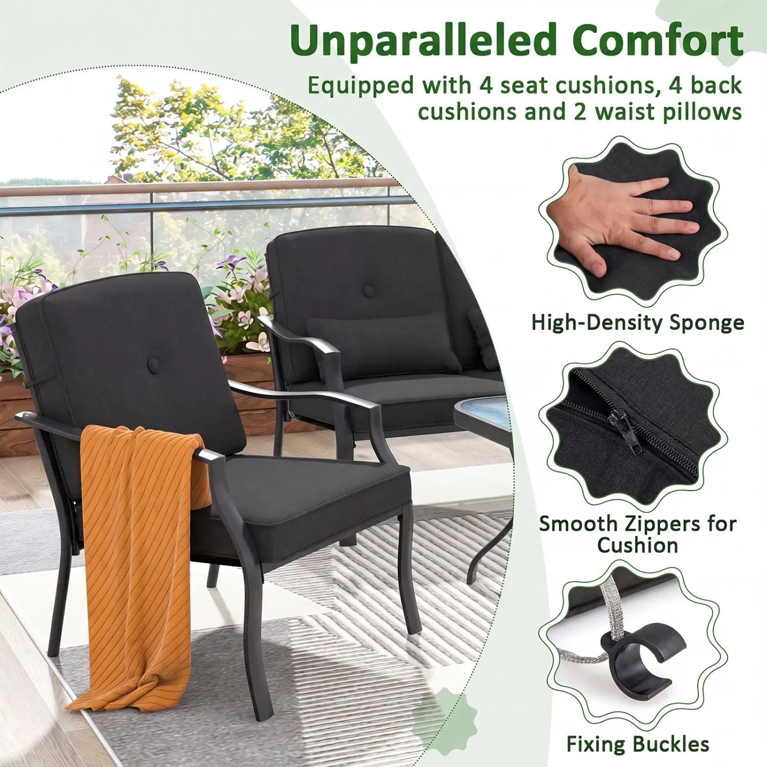 Patio Metal Dining Chairs with Cushions - Set of 2 by DirectDeals