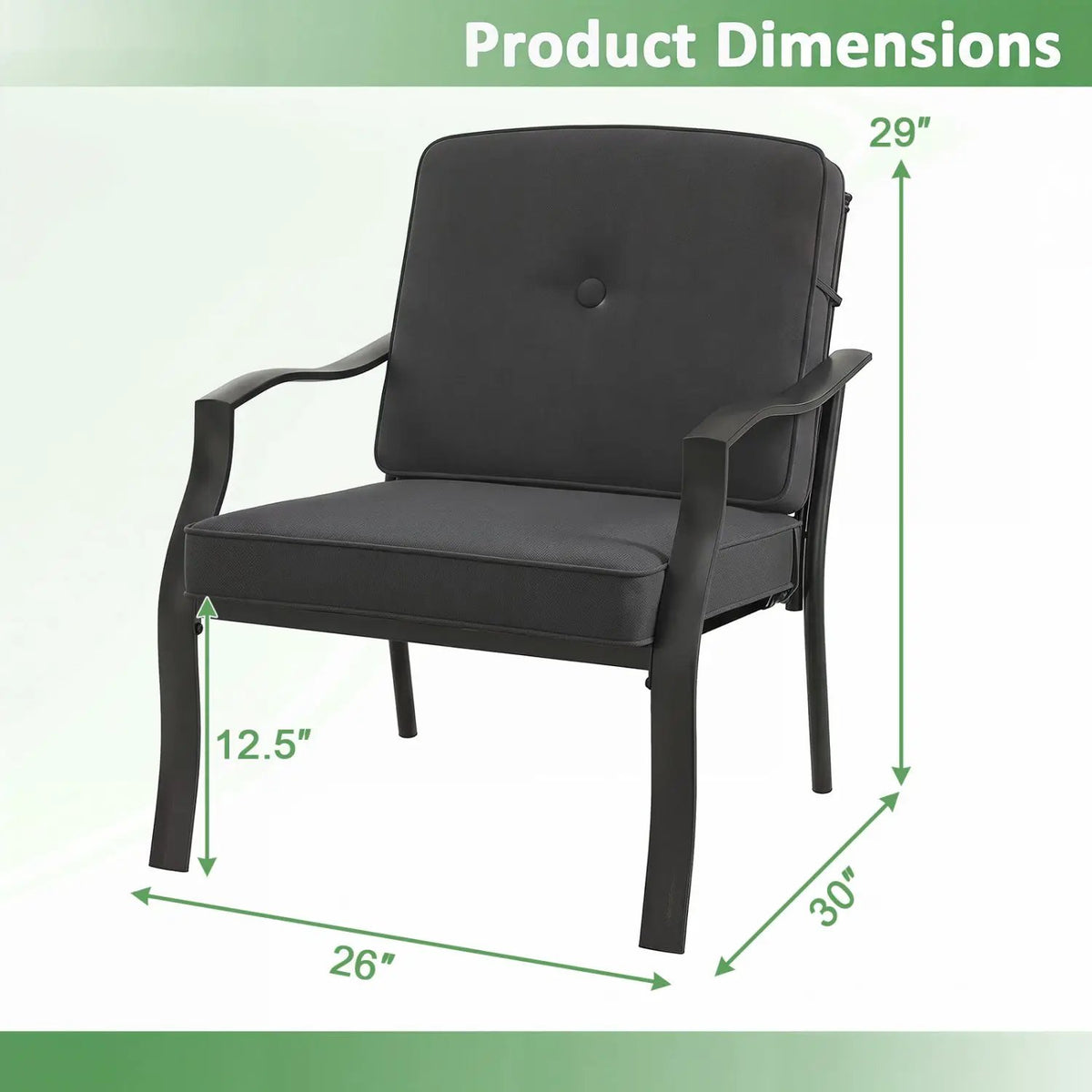 Patio Metal Dining Chairs with Cushions - Set of 2, photo 3 of 12