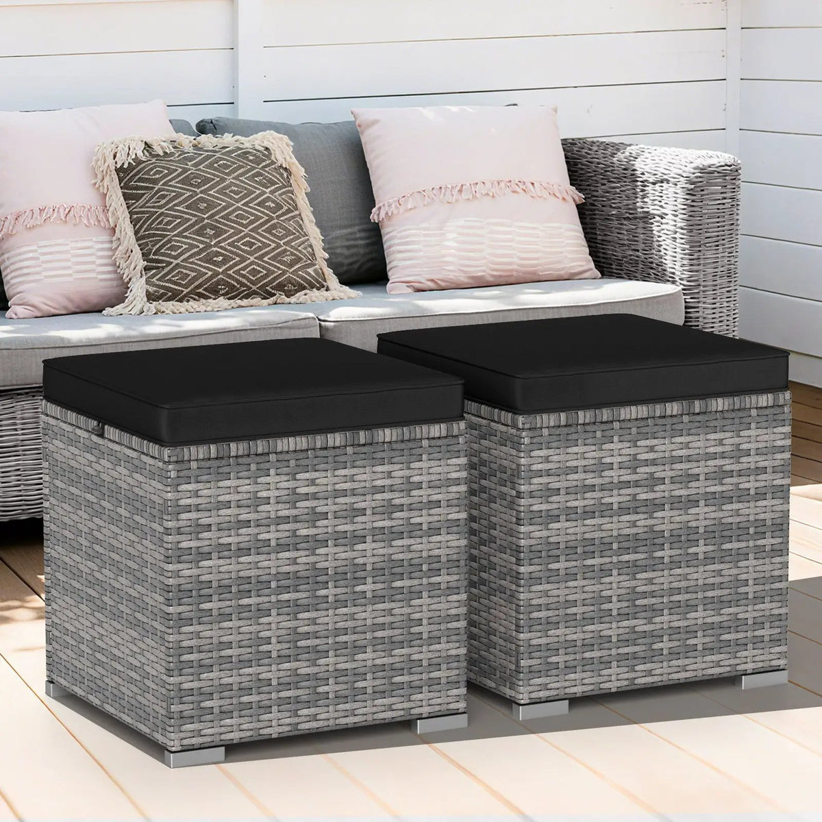 2 Pieces Patio Ottoman with Hidden Storage Space-Mix Grey, photo 3 of 24