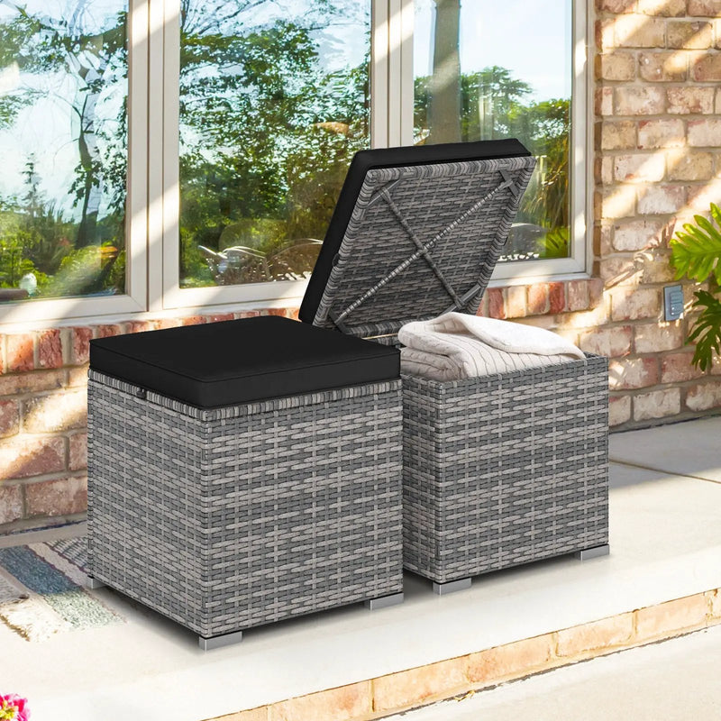 2 Pieces Patio Ottoman with Hidden Storage Space-Mix Grey by DirectDeals