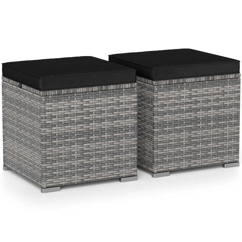 2 Pieces Patio Ottoman with Hidden Storage Space-Mix Grey by DirectDeals