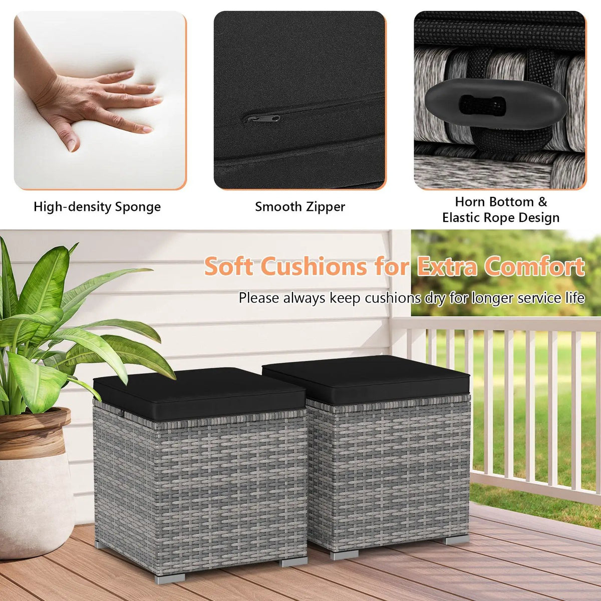 2 Pieces Patio Ottoman with Hidden Storage Space-Mix Grey, photo 21 of 24