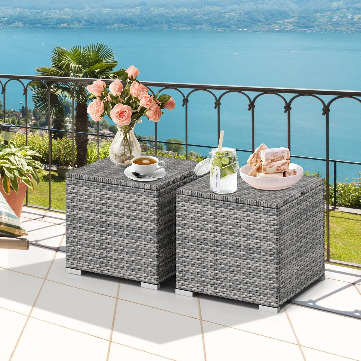 2 Pieces Patio Ottoman with Hidden Storage Space-Mix Grey, photo 6 of 24
