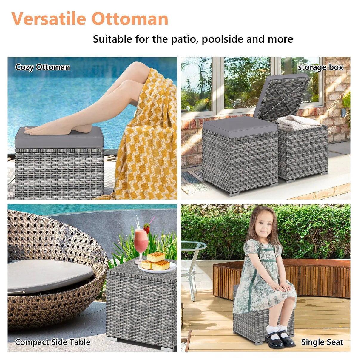 2 Pieces Patio Ottoman with Hidden Storage Space-Mix Grey, photo 22 of 24