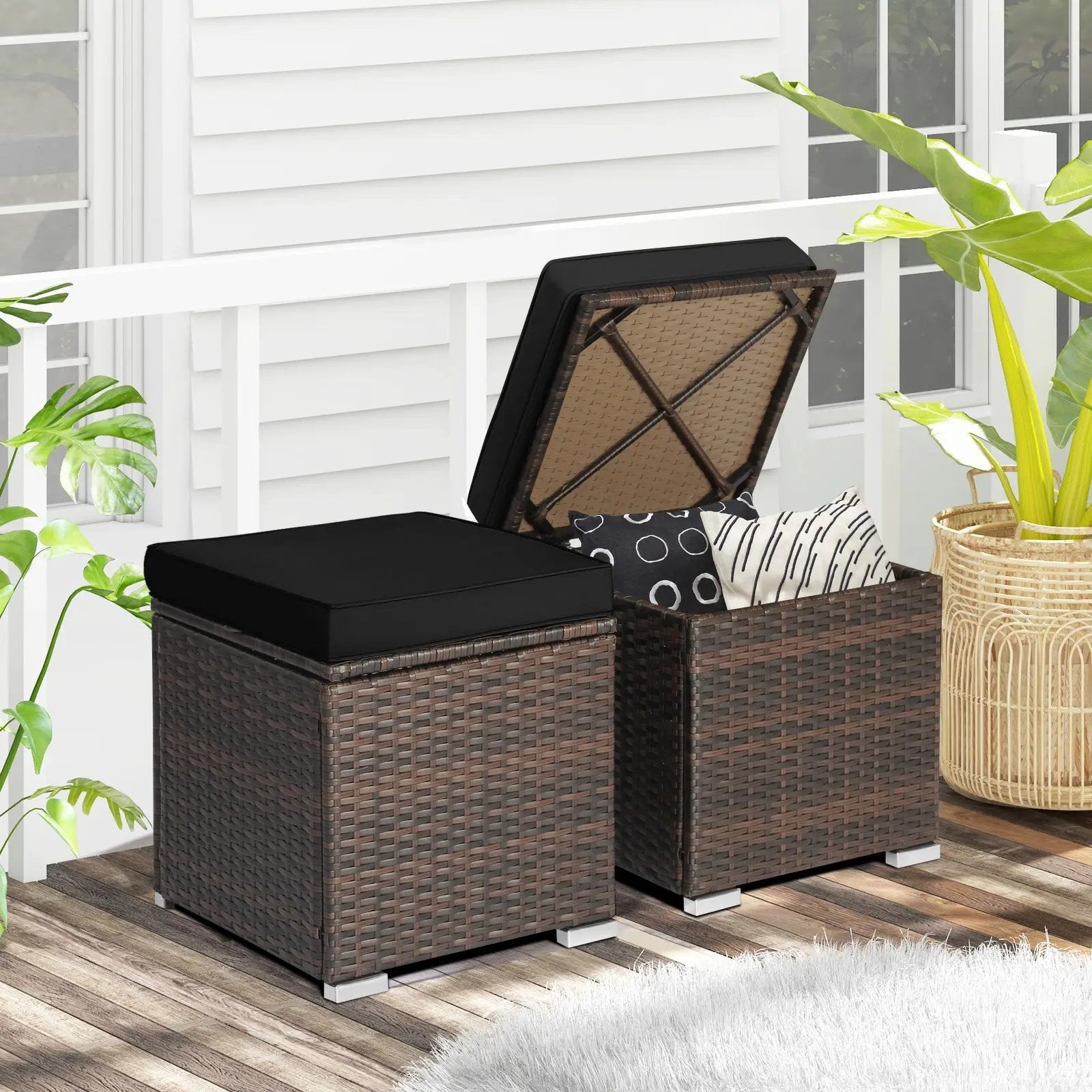 2 Pieces Patio Ottoman with Hidden Storage Space-Black by DirectDeals