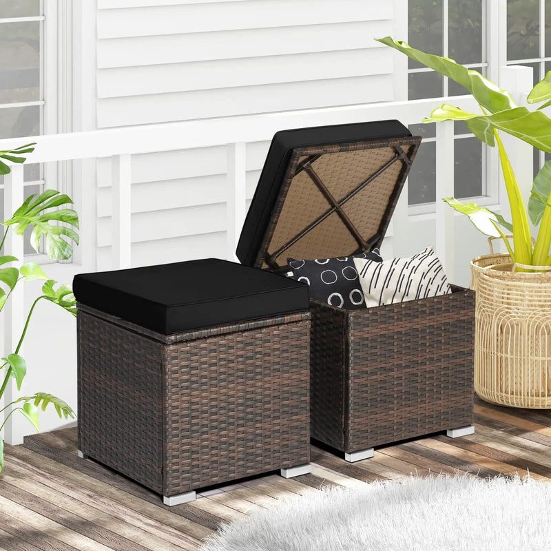 2 Pieces Patio Ottoman with Hidden Storage Space-Black by DirectDeals