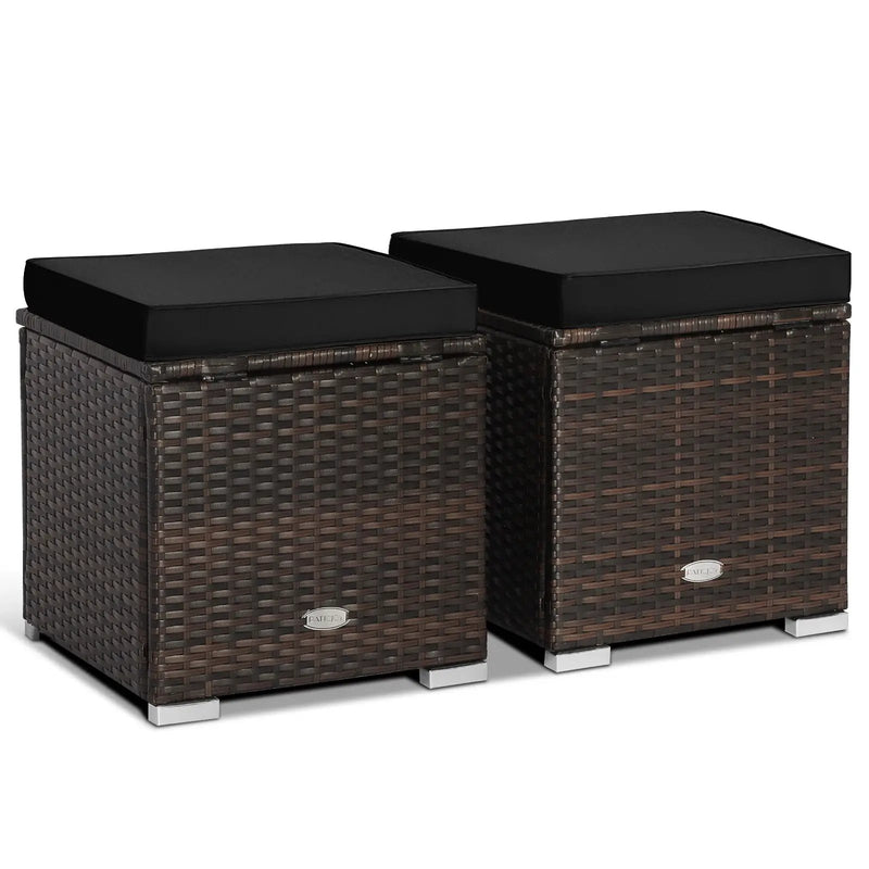 2 Pieces Patio Ottoman with Hidden Storage Space-Black by DirectDeals