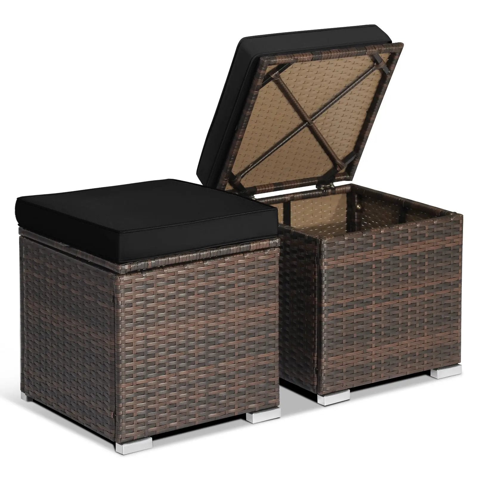 2 Pieces Patio Ottoman with Hidden Storage Space-Black by DirectDeals