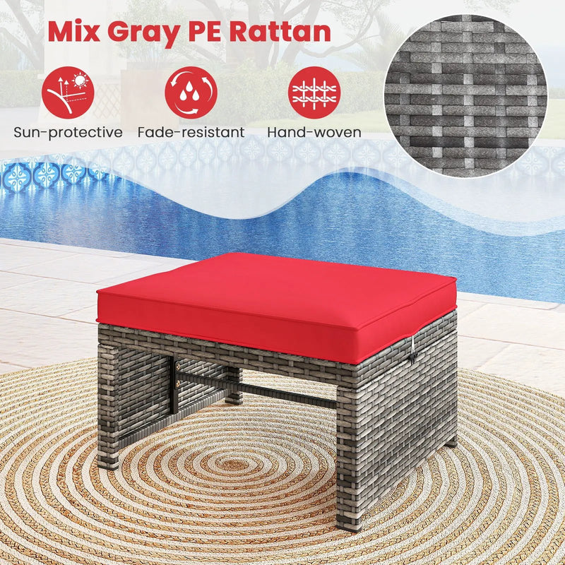 2 Pieces Patio PE Rattan Ottomans with Soft Zippered Cushions for Deck by DirectDeals