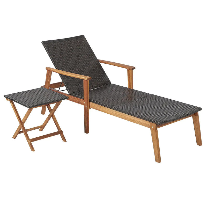 Patio Chaise Lounge and Table Set with 4-Level Adjustable Backrest by DirectDeals