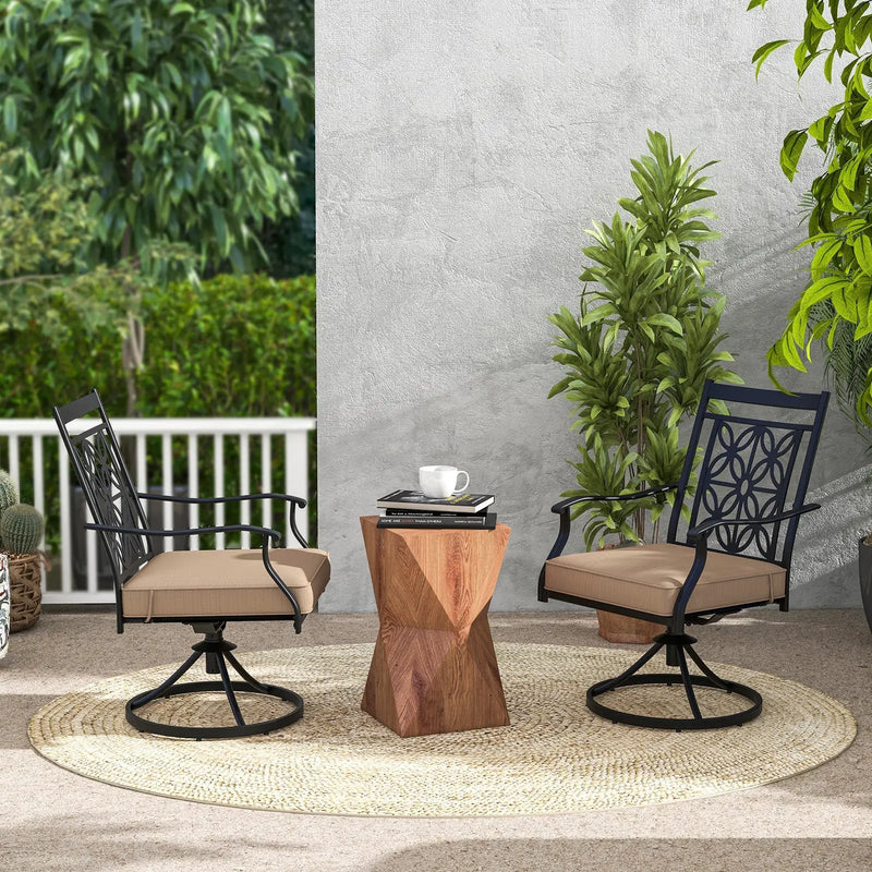 2 Pieces Patio Swivel Chairs with Blossom Pattern Backrest and Cushions-Black by DirectDeals