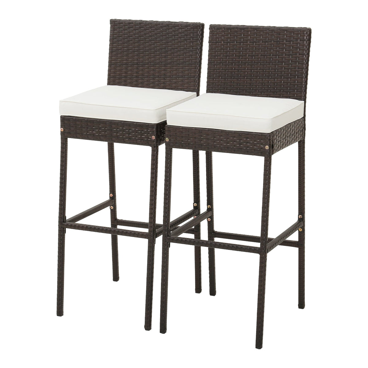 2 Pieces Patio Cushioned Wicker Barstools with Cozy Footrest, photo 3 of 7