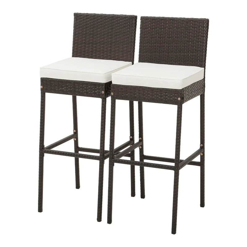 2 Pieces Patio Cushioned Wicker Barstools with Cozy Footrest by DirectDeals