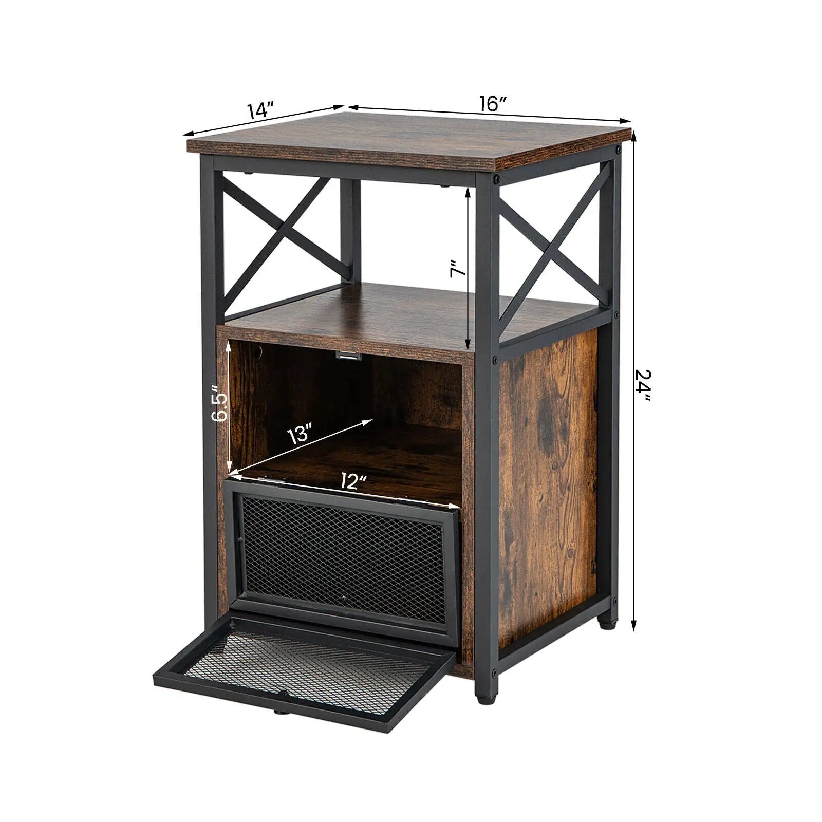 Set of 2 Modern Nightstand with 2 Flip Drawers and Open Shelf-Rustic Brown by DirectDeals