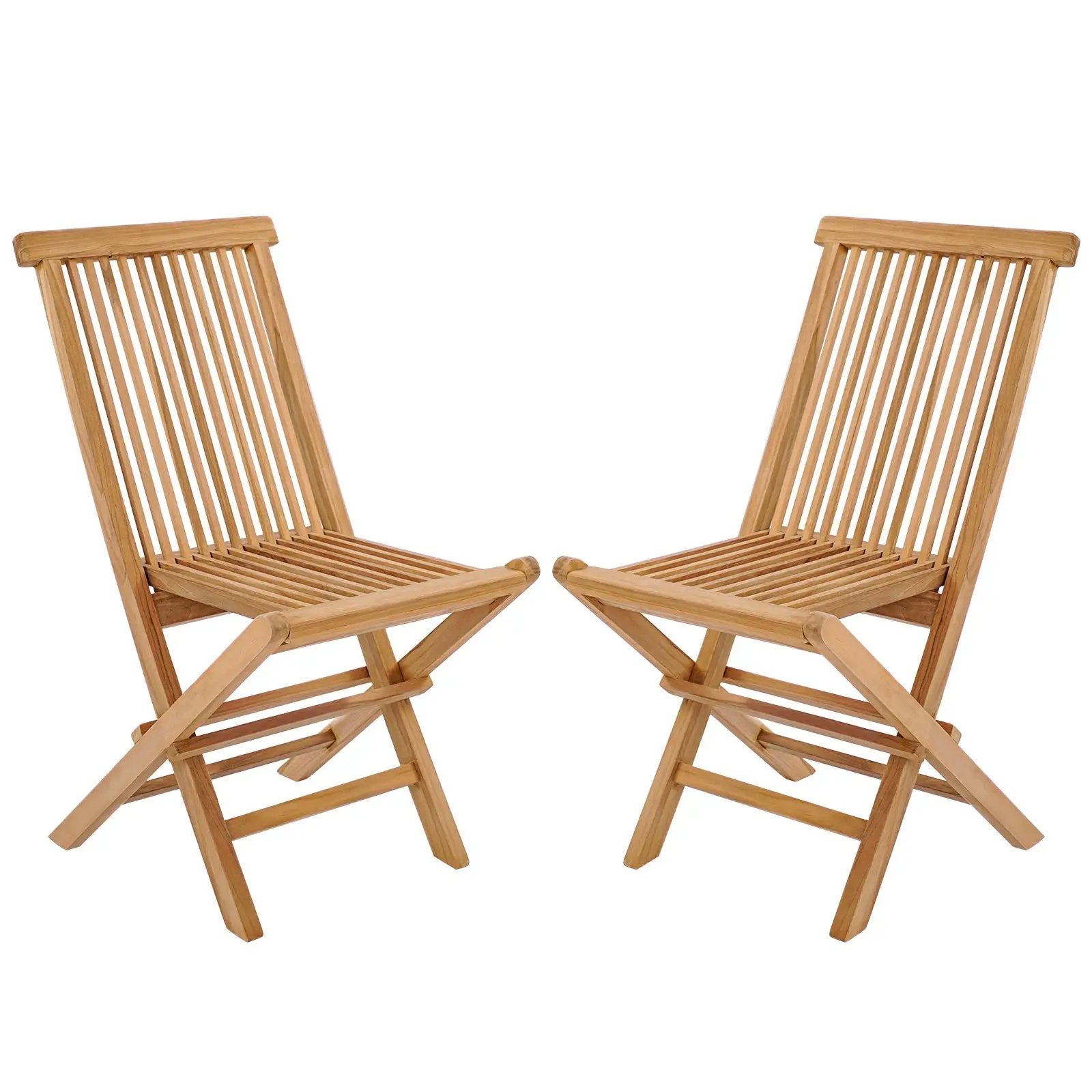 Set of 2 Indonesia Teak Patio Folding Chairs with High Back and Slatted Seat by DirectDeals