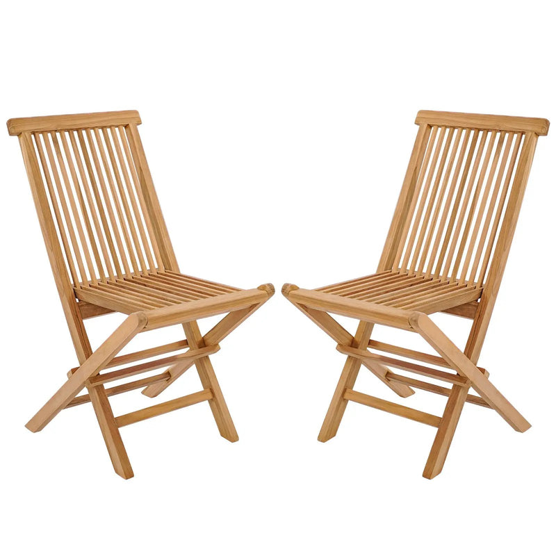 Set of 2 Indonesia Teak Patio Folding Chairs with High Back and Slatted Seat by DirectDeals