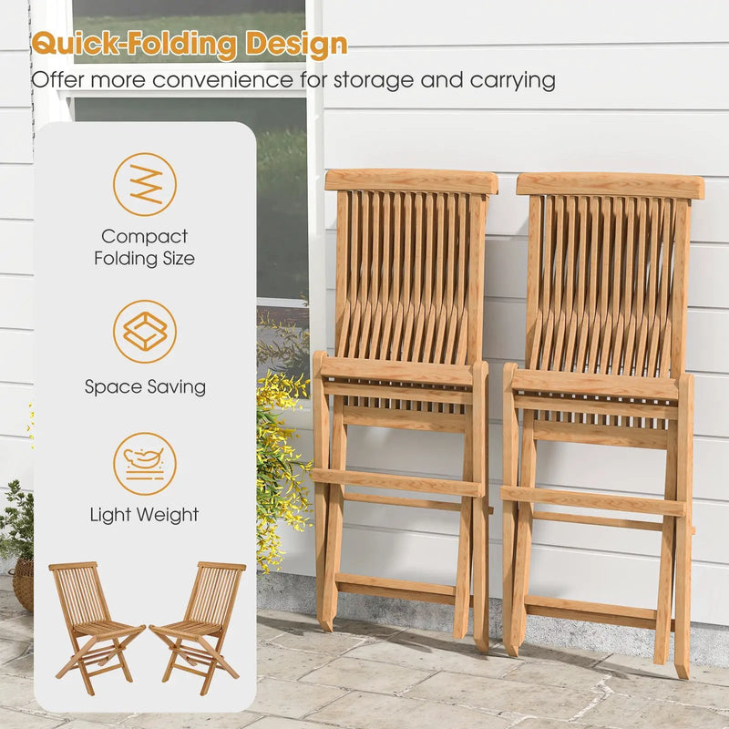 Set of 2 Indonesia Teak Patio Folding Chairs with High Back and Slatted Seat by DirectDeals