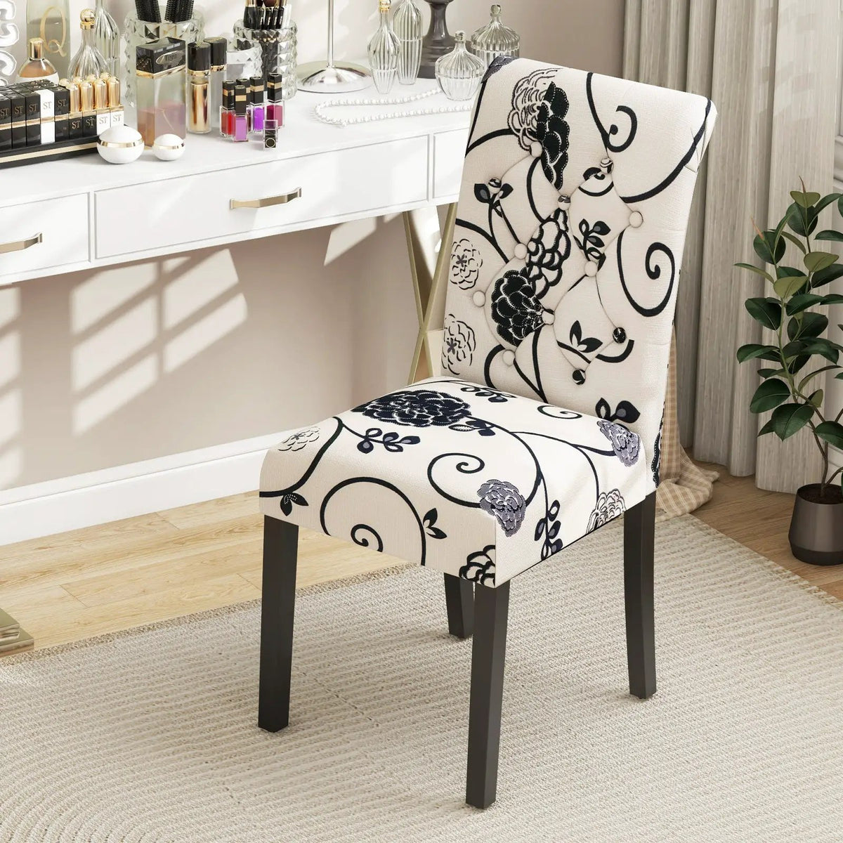 2 Pieces Tufted Dining Chair Set with Adjustable Anti-Slip Foot Pads by DirectDeals