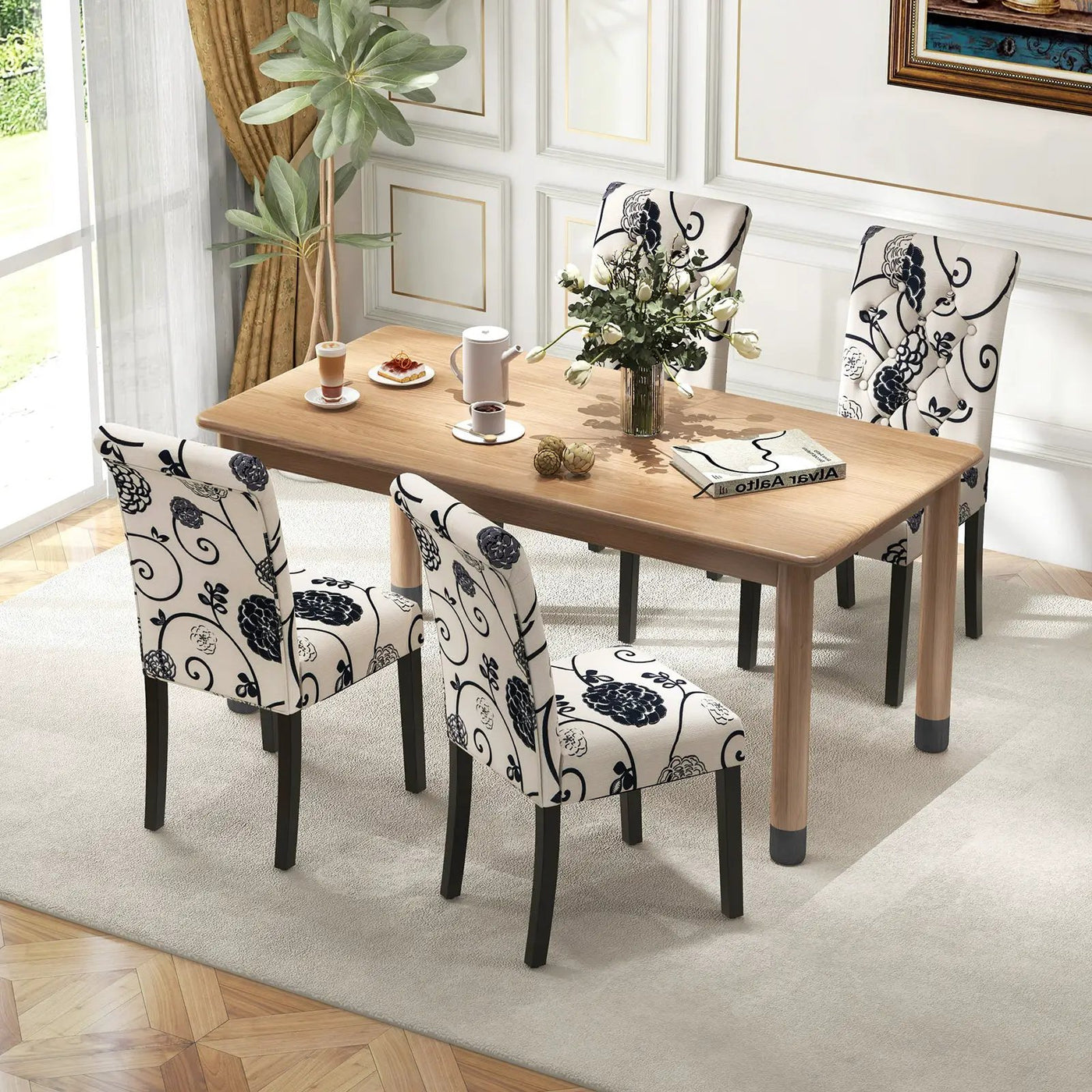 2 Pieces Tufted Dining Chair Set with Adjustable Anti-Slip Foot Pads by DirectDeals