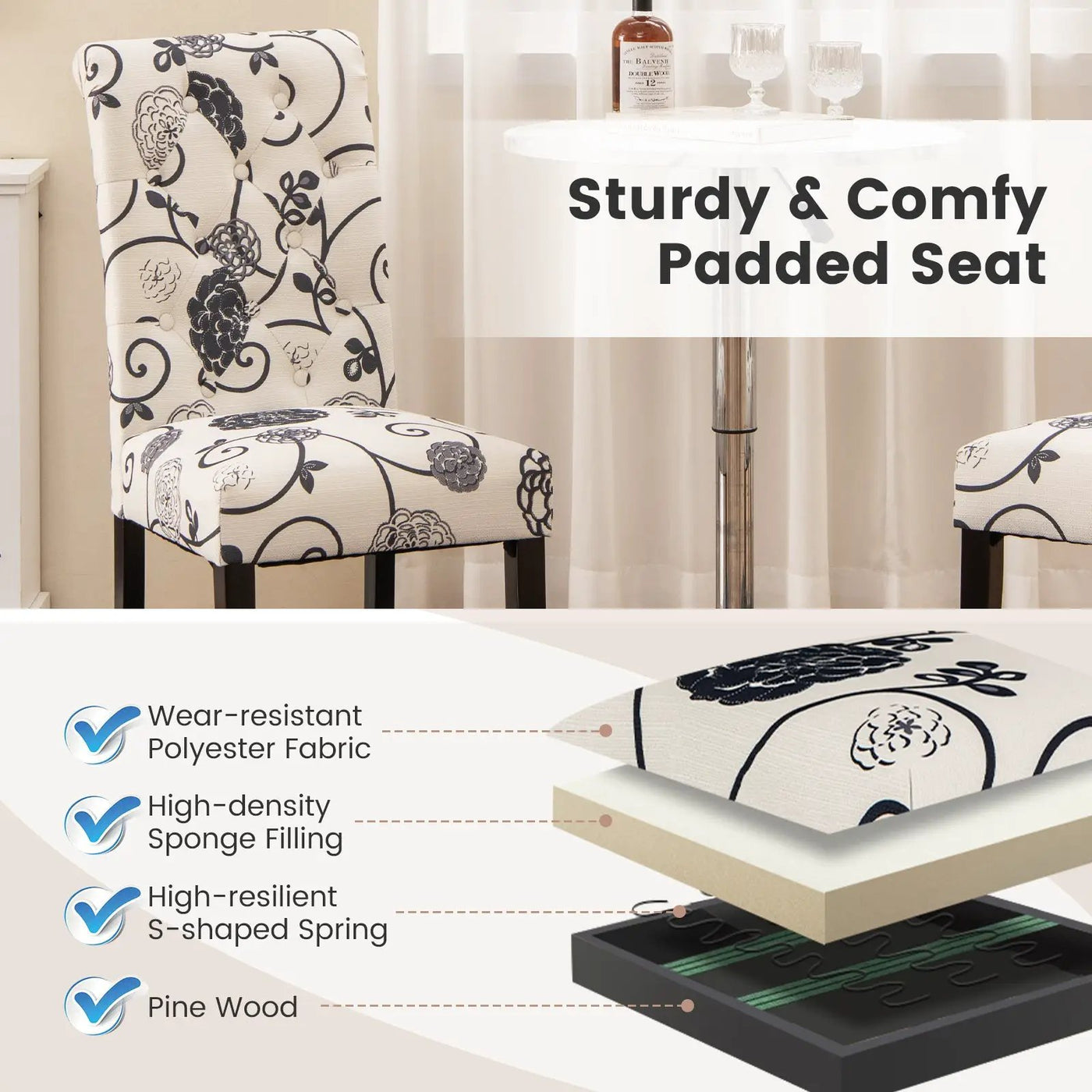 2 Pieces Tufted Dining Chair Set with Adjustable Anti-Slip Foot Pads by DirectDeals