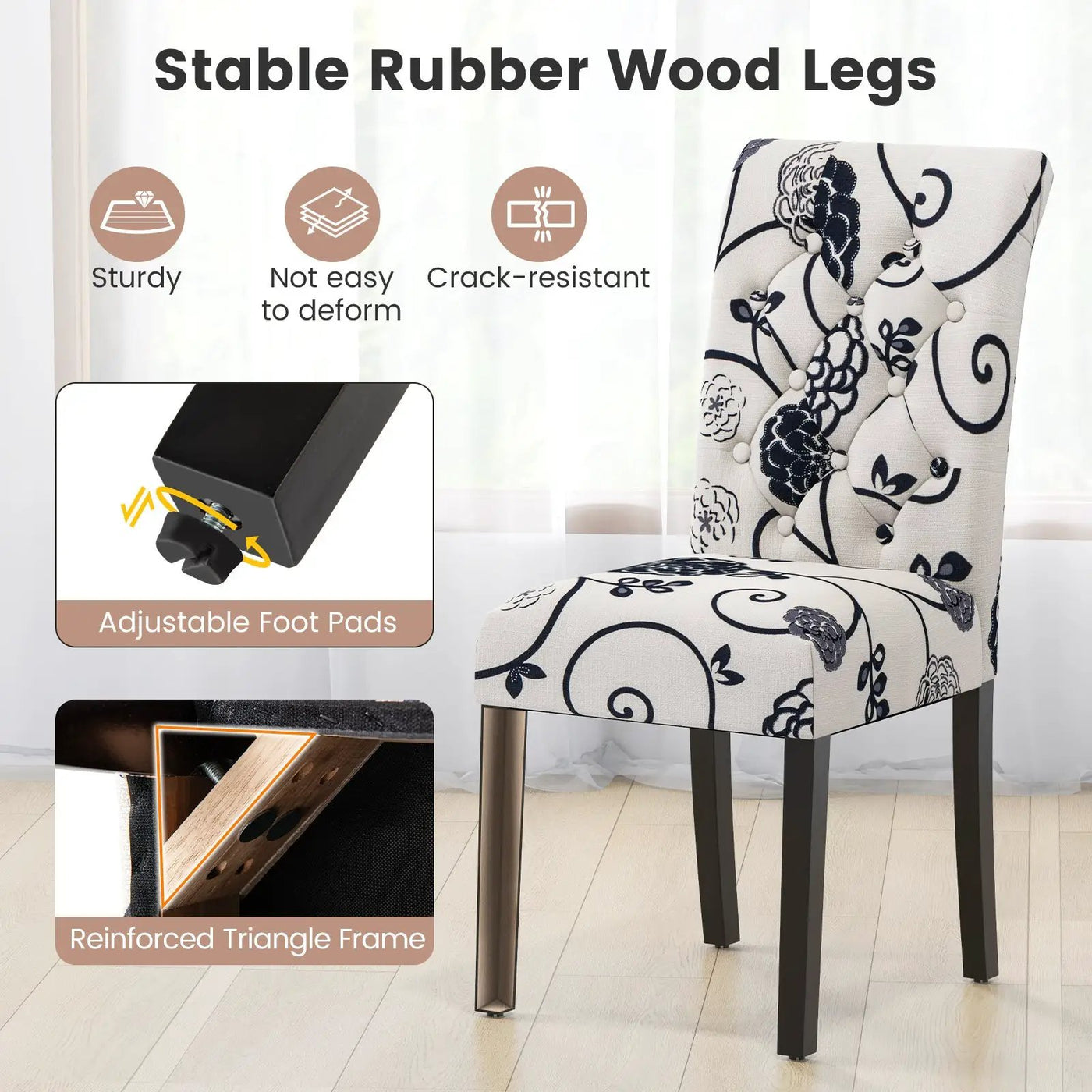2 Pieces Tufted Dining Chair Set with Adjustable Anti-Slip Foot Pads by DirectDeals