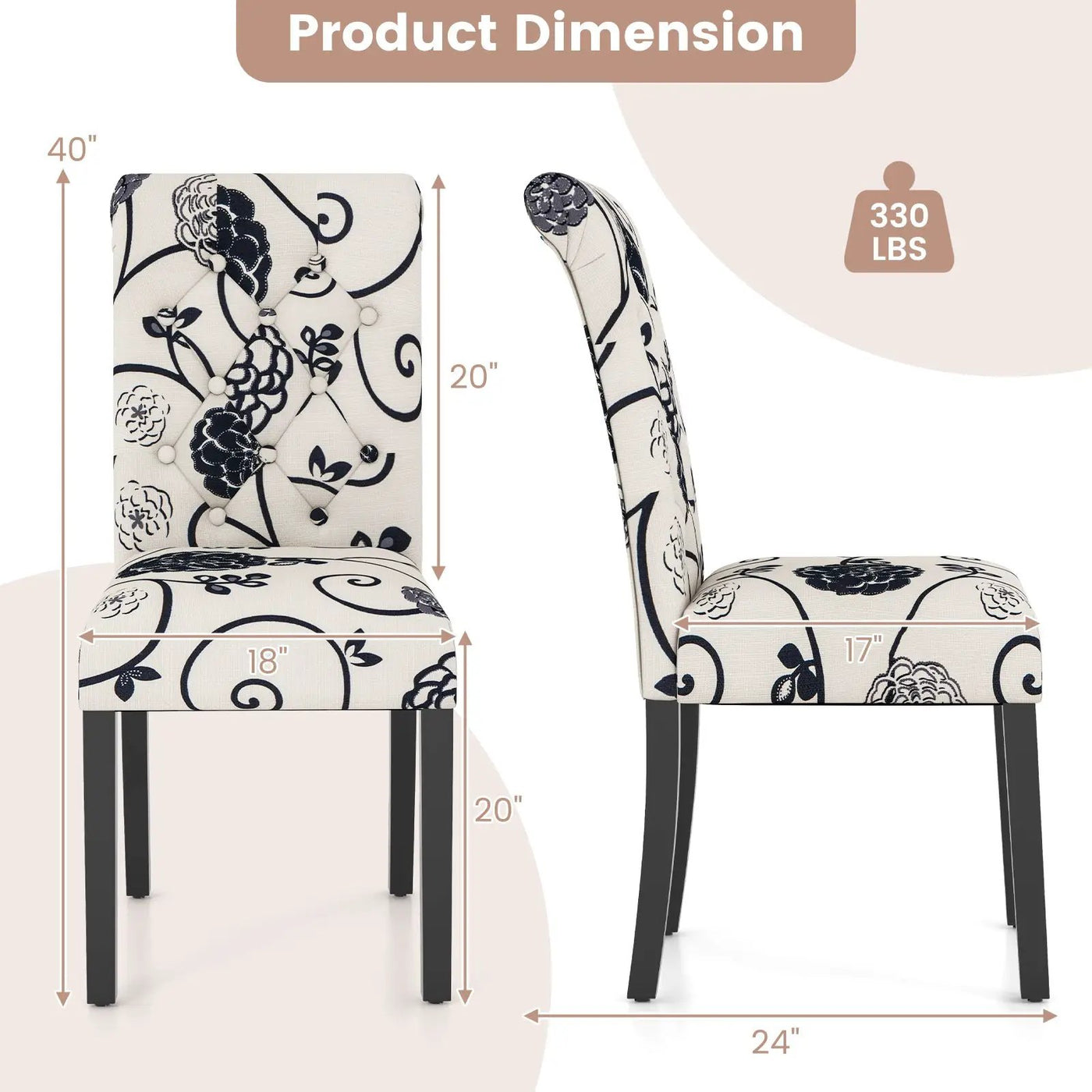 2 Pieces Tufted Dining Chair Set with Adjustable Anti-Slip Foot Pads by DirectDeals