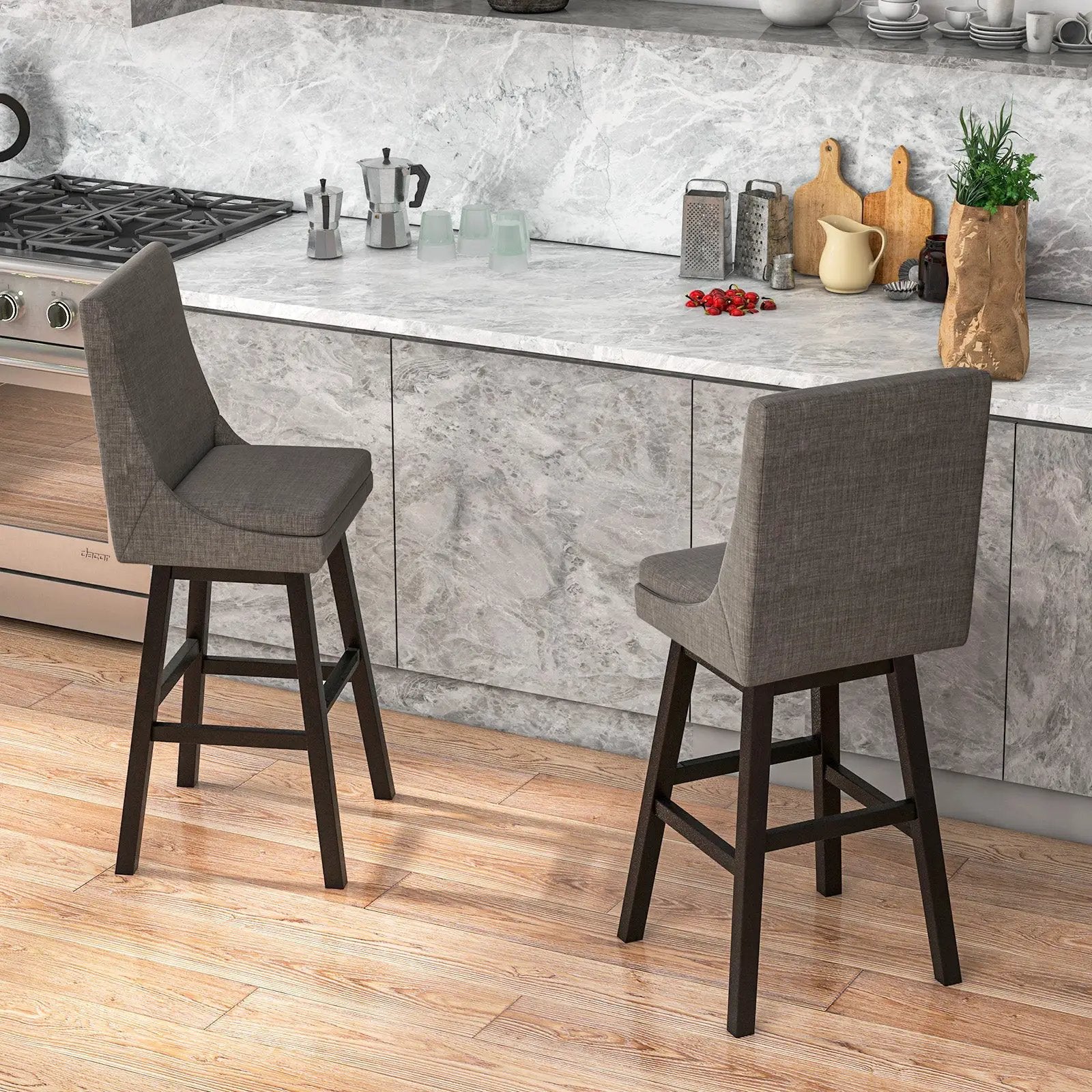 Set of 2 360¬∞ Swivel Bar Stool with Rubber Wood Legs Footrest by DirectDeals